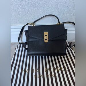 Henri Bendel Uptown Mini Satchel Black Crossbody with Gold Accents with Dust Bag